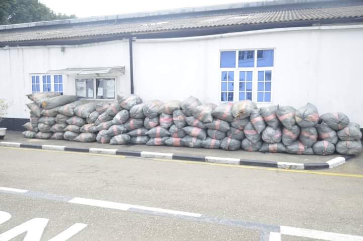 Nigerian Navy Ship BEECROFT Hands Over 72 Bags Of Cannabis Sativa And Four Suspects To National Drug Law Enforcement Agency.