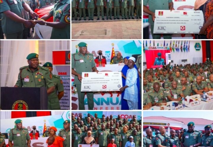 COAS CHARGES COMMANDERS TO LEAD BY EXAMPLE, PRIORITIZE TROOPS’ TRAINING, WELFARE As he presents Group Life Insurance Cheques, Hilux Vehicles to Army Warrant Officers.